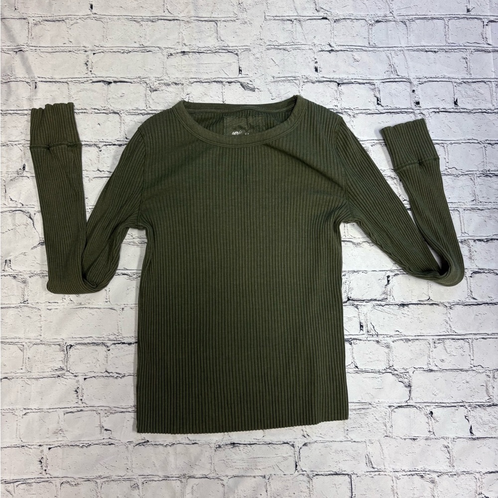 Aerie Olive Ribbed Knit Top
